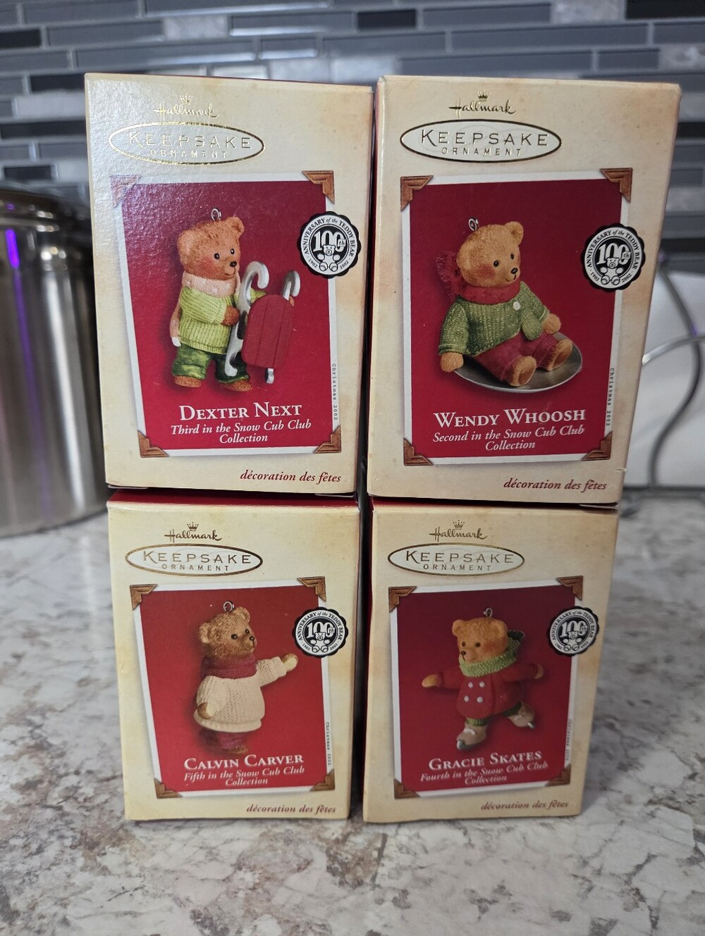 Lot Of 4 Hallmark Teddy Bear Ornaments Snow Cub Club 2nd, 3rd, 4, & 5th- Vintage